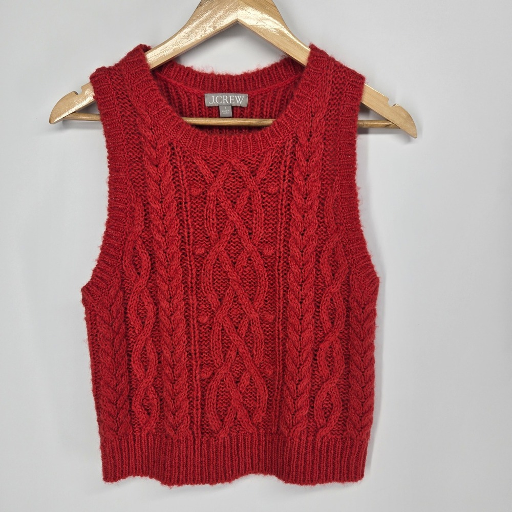 J.Crew Sweater Vest Women S Red Cable Knit Alpaca Wool Blend Sleeveless Pullover